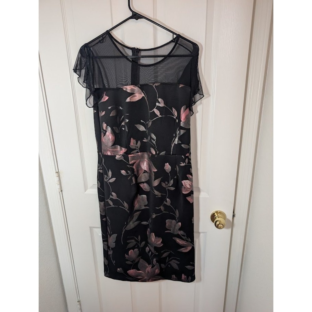 Enfocus Studio Floral Sheath Dress Mesh Overlay Party Cocktail Evening‎ Size 12